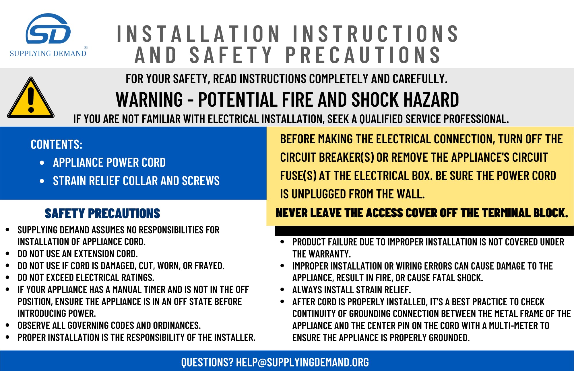 Supplying Demand 10 Foot Range Electrical Power Cord 3 Prong Wire 50 Amp 250 Volt - Image 6