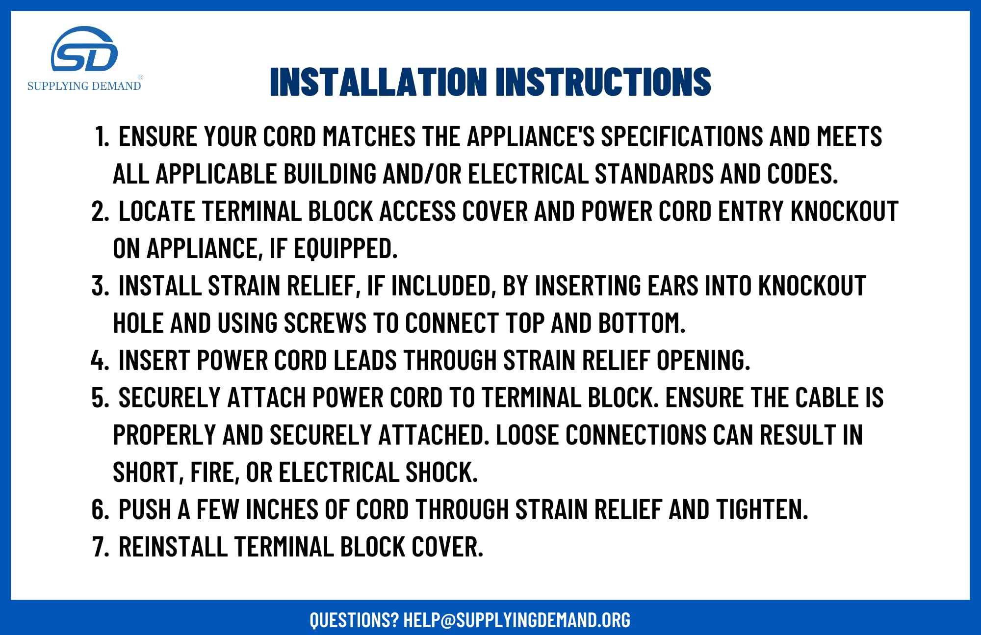 Supplying Demand 10 Foot Range Electrical Power Cord 3 Prong Wire 50 Amp 250 Volt - Image 7