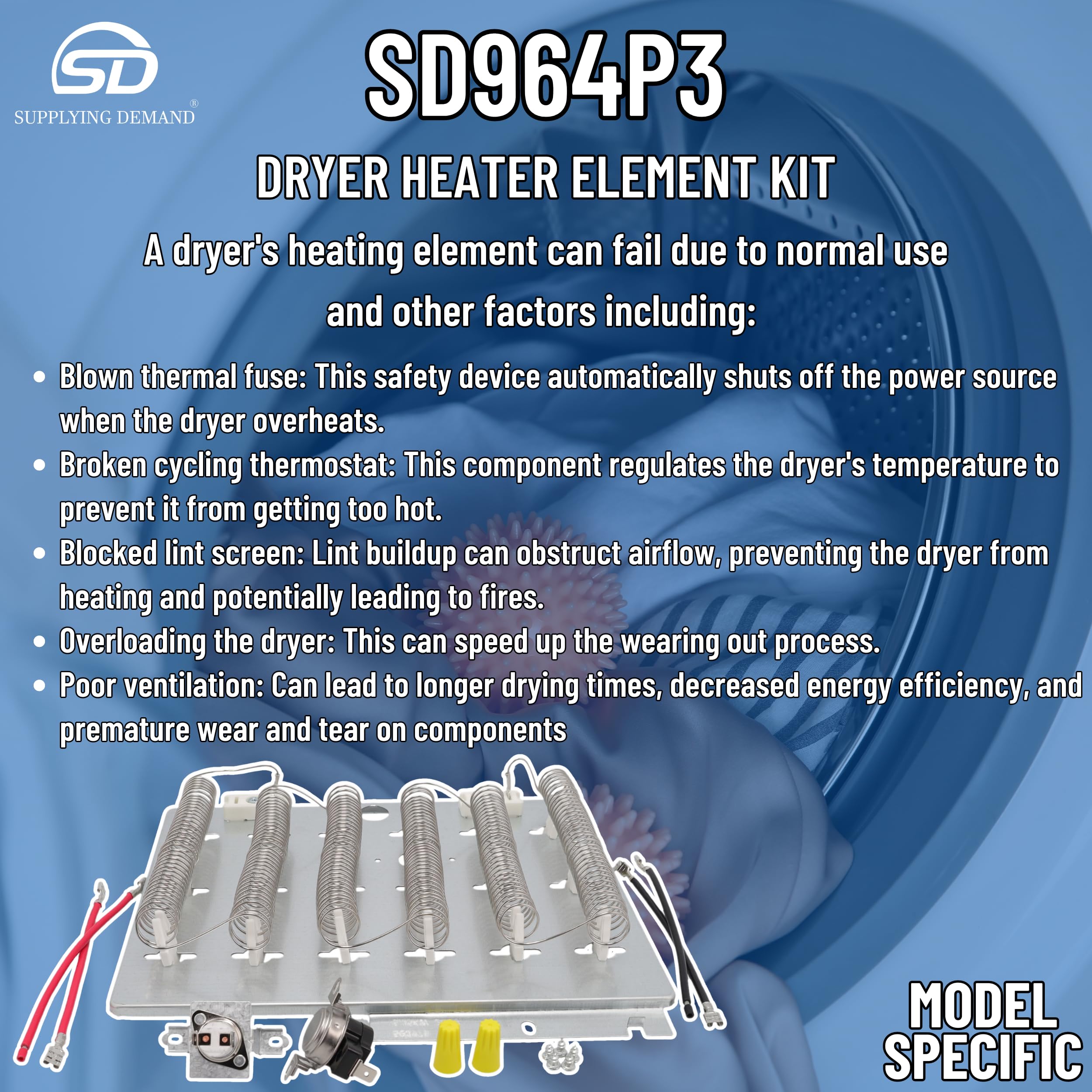 Supplying Demand 964P3 Dryer Heating Element Kit - Replaces 2304695, AP4489047 - Image 6